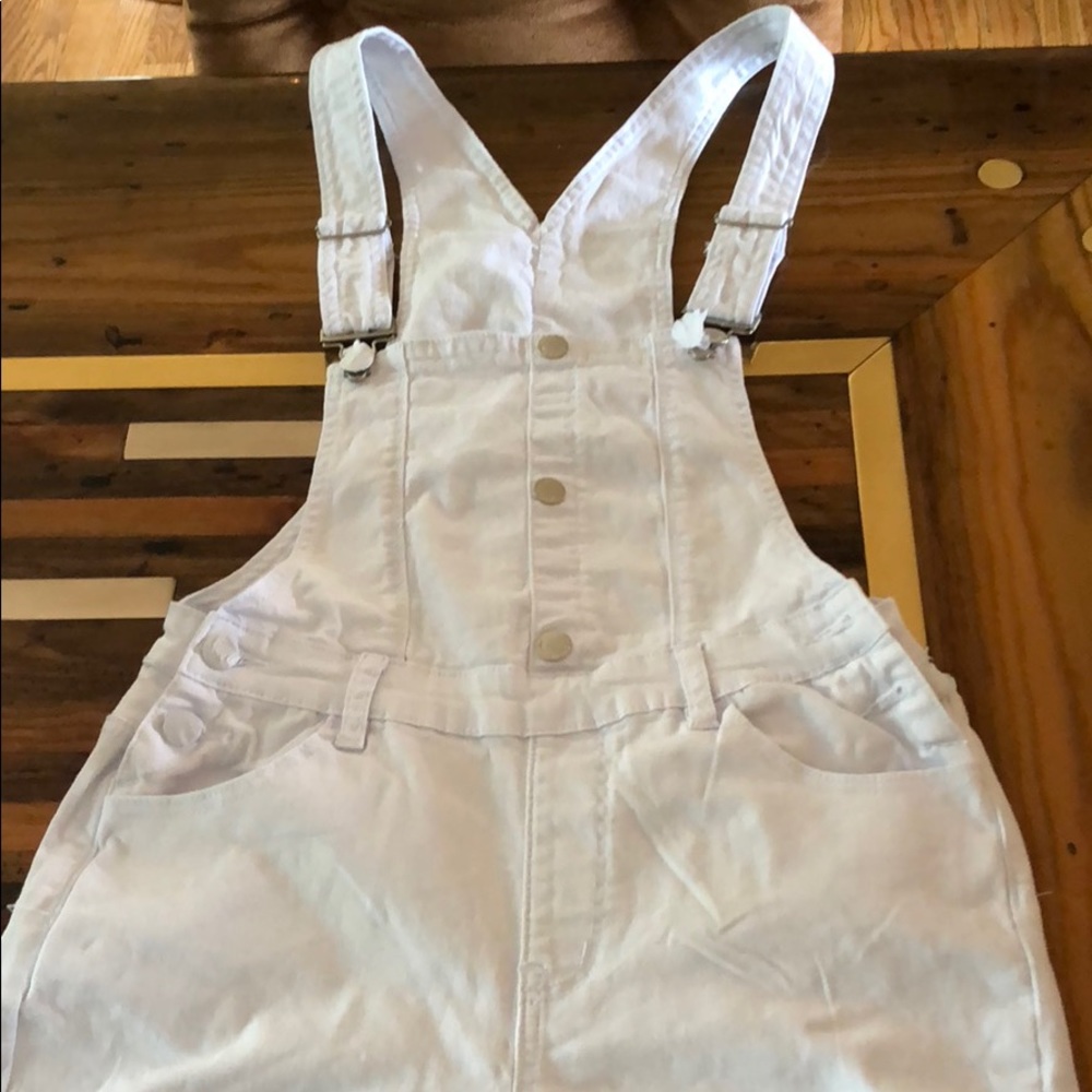 White denim overalls
